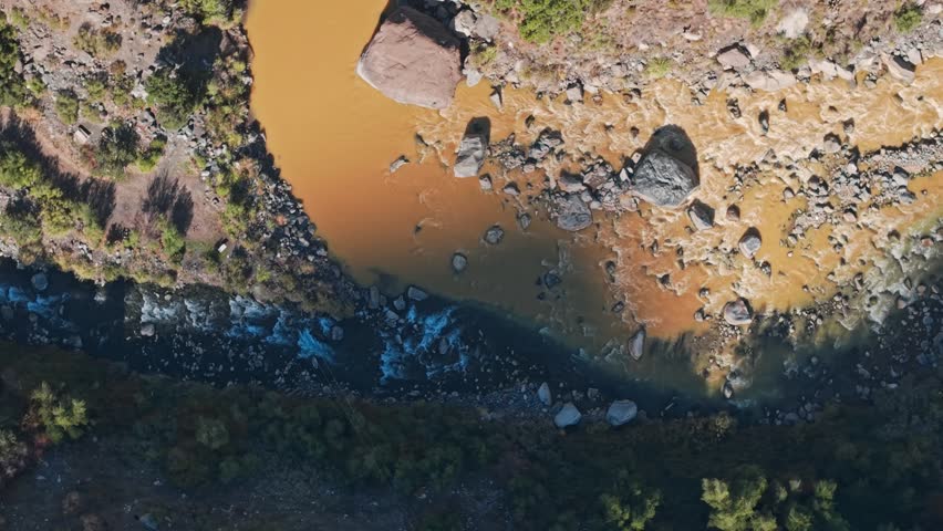 Aerial View of Maipo and Yeso Rivers Confluence in Cajón del Maipo Chile Nature Landscape