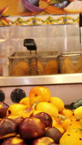 Fruit. cherries, plums, pears and other fruits are displayed on the counter for making fresh juices. fresh fruit stand at the farmers market. Ripe juicy fruits in the store. showcase, market counter