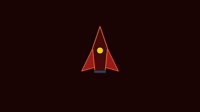 A simple and stylized 2D animation featuring a rocket ship taking off from a planet against a dark background.