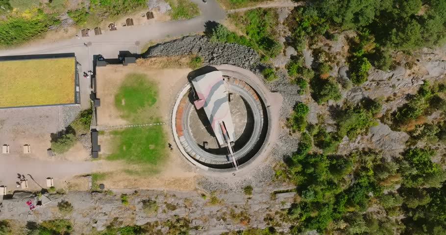 Aerial view of Møvik Fort coastal cannon battery near Kristiansand Norway showing Batterie Vara