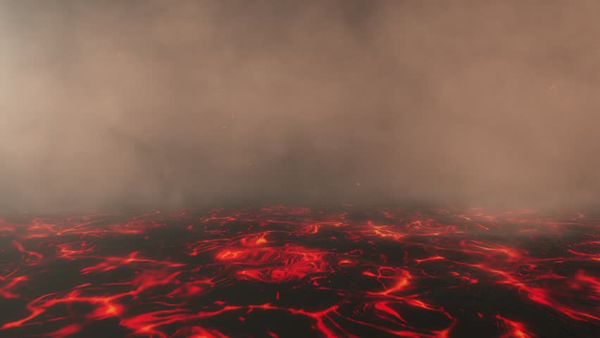 Burning Rock Number 97 Reveal Over Lava River. Fiery Number. Burning Number