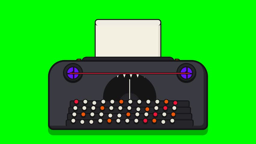 Monster themed typewriter featuring teeth and bug on chroma key Ideal for horror storytelling and creative writing concepts