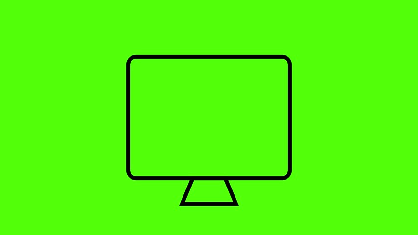 Minimal outline desktop monitor animation isolated on green screen featuring digital display interface for computer workspace technology presentations software tutorials motion graphics and multimedia editing projects