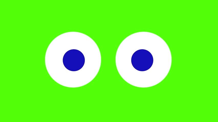 Animated cartoon blue eyes isolated on green screen showing playful expression curiosity observation visual attention looking reaction character element for creative motion graphic editing and presentations