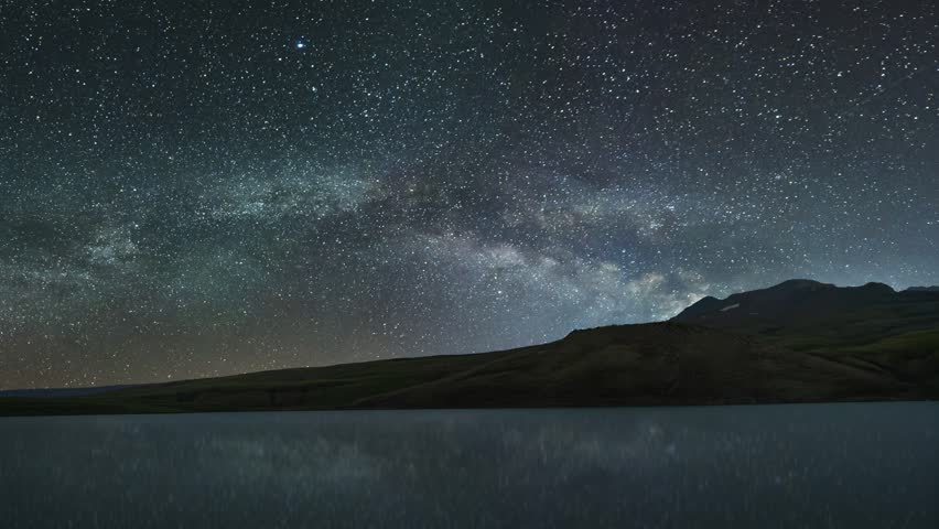 Beautiful night landscape , Milky Way  galaxy on the sky over the lake and mountains Space, night scene time lapse.