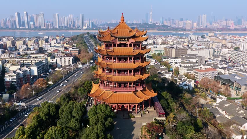 Aerial View of Yellow Crane Tower, Wuhan, Hubei, China