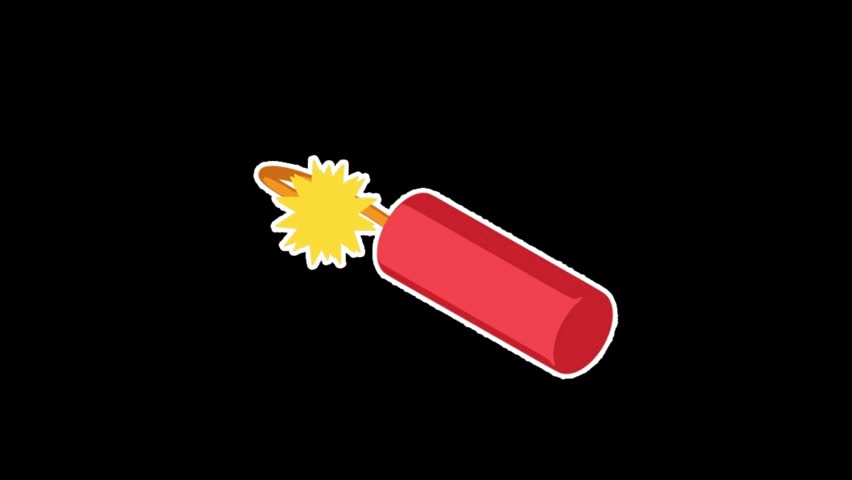 Animated cartoon-style firecracker bomb featuring a glowing lit fuse on a black background. Ideal for celebrations, festivals, party graphics, comic animations, explosive effects, gaming, motion graphics, video editing, and festive visual content.