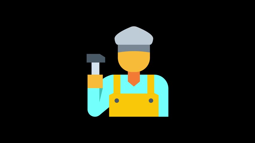 Looping carpenter icon animation featuring a skilled woodworking professional in a clean flat design style. Perfect for construction, carpentry, craftsmanship, labour day, UI interfaces, and motion graphics.