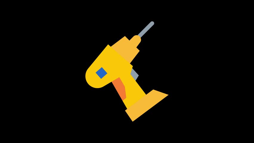 Looping power drill icon animation in a modern flat design style. Suitable for construction, repair, DIY projects, engineering, maintenance, workshops, and motion graphics.