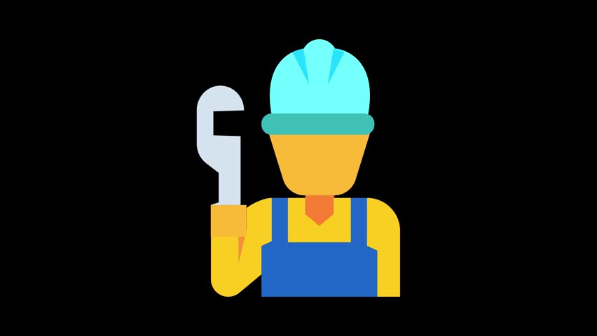 Looping plumber icon animation representing plumbing installation and repair in a modern flat design style. Ideal for water systems, maintenance services, construction, and motion graphics.