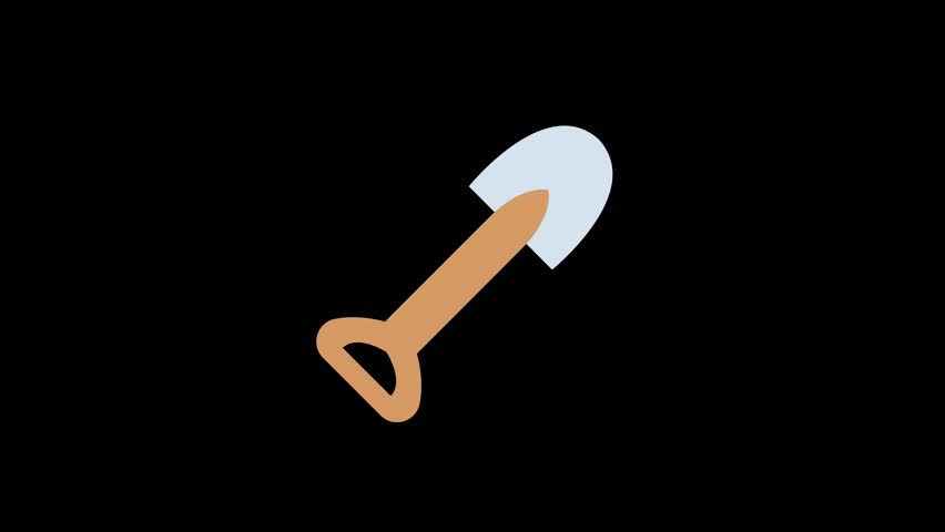 Looping shovel icon animation representing digging and earthwork in a clean flat design style. Perfect for construction, landscaping, gardening, excavation, and motion graphics.
