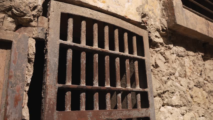 Close Up Ancient Rusty Prison Gate Iron Bars Cairo Citadel Egypt