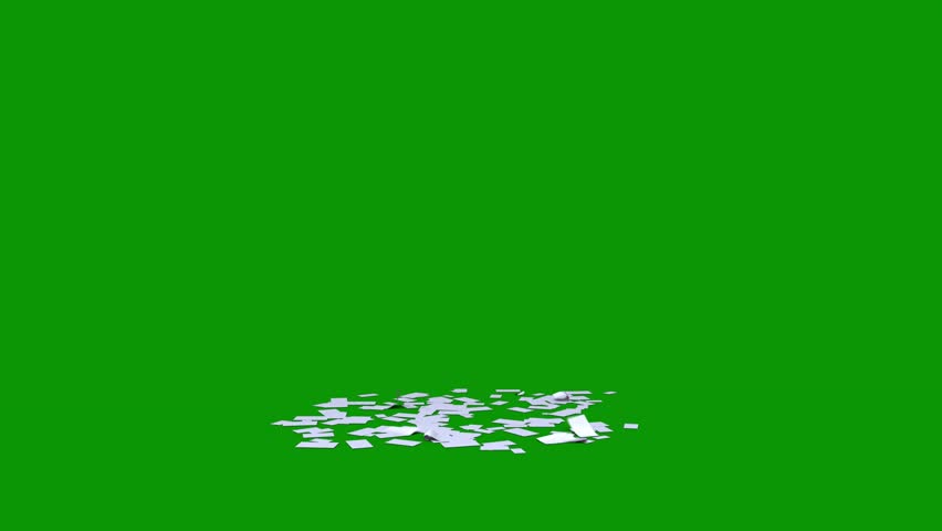 Broken pieces on it and pile of shredded paper lot many falling off scattered isolated on green screen background