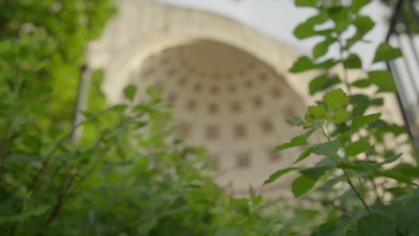 Ohio Stadium rotunda on the campus of Ohio State University in Columbus, Ohio with rack focus.