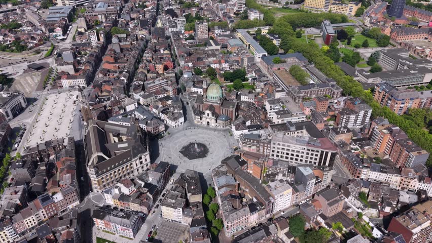 Aerial view around the downtown of Charleroi in Belgium on a sunny summer noon