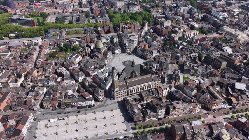 Aerial view around the downtown of Charleroi in Belgium on a sunny summer noon
