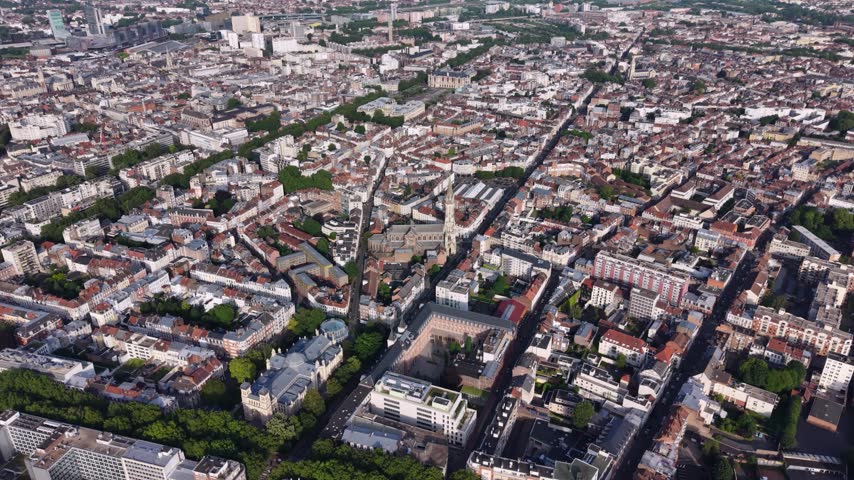 Aerial view around the downtown of Lille  in France on a sunny summer afternoon