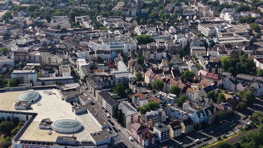 Aerial view of the old town of the city Giessen in Germany, on a sunny afternoon in spring.