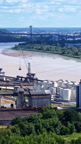 Industrial port of Bordeaux with the Pont d