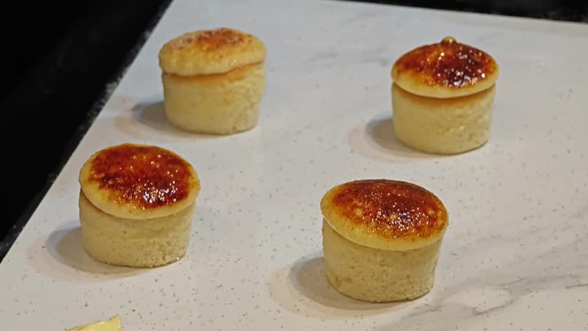 Mini cakes with different stuffing. Crème Brûlée.