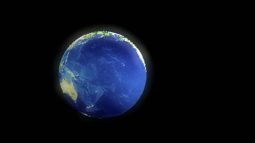 Planet earth pixelated in digital ages.