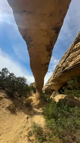 Stunning Natural Arch in Desert Landscape of Utah USA, Vertical View of Moonshine Arch