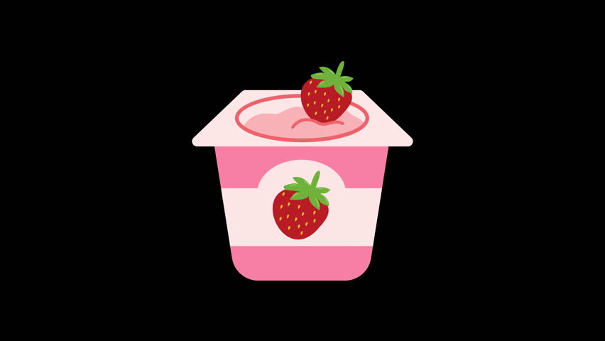 strawberry yogurt cup with fruit animation