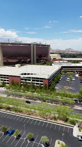 Aerial footage of homes and hotels in the skyline in Las Vegas Nevada USA