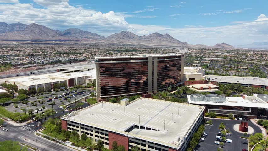 Aerial footage of homes and hotels in the skyline in Las Vegas Nevada USA