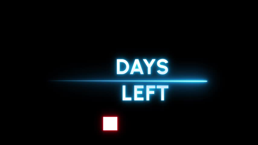 Dynamic neon countdown timer displaying fifty five days left in glowing red and blue light on dark black background.