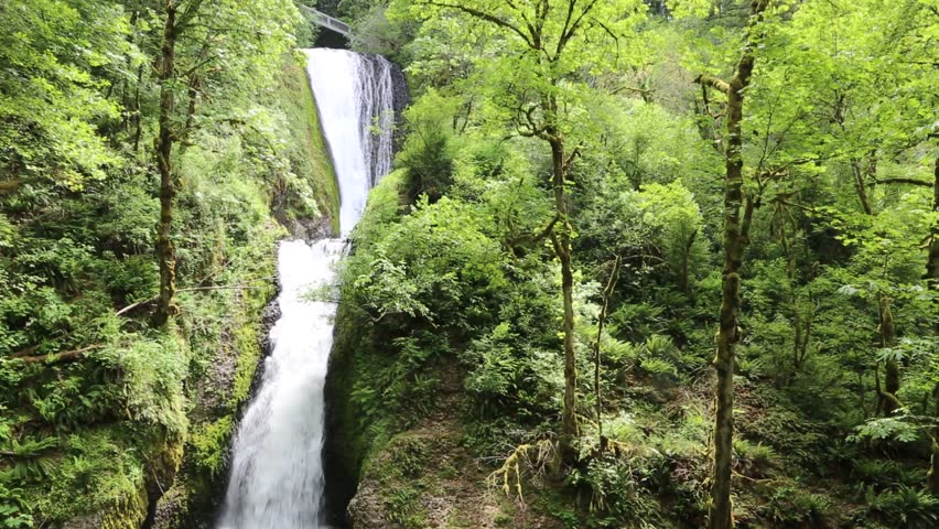 The bridge and Bridal Veil Falls - Columbia River Gorge, Oregon