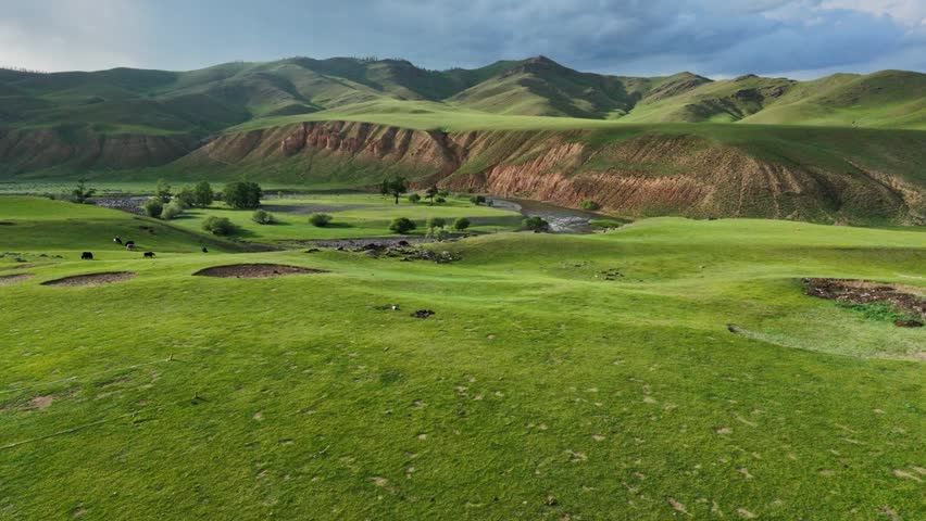 Aerial view of beautiful landscape of Central Mongolia