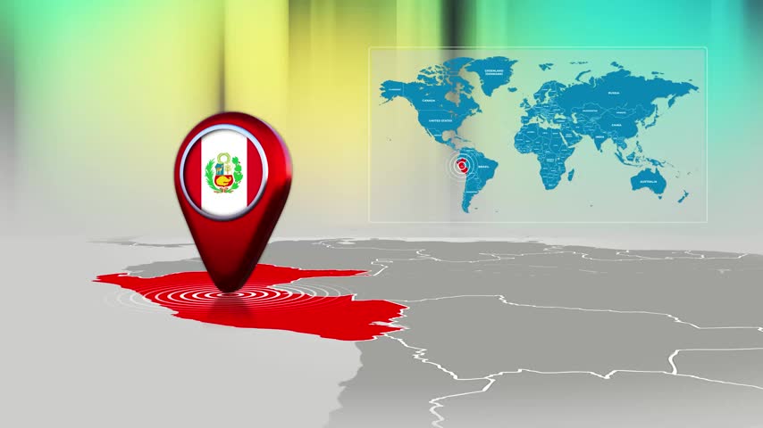 Peru World Map Pin Location Background Loop 4k