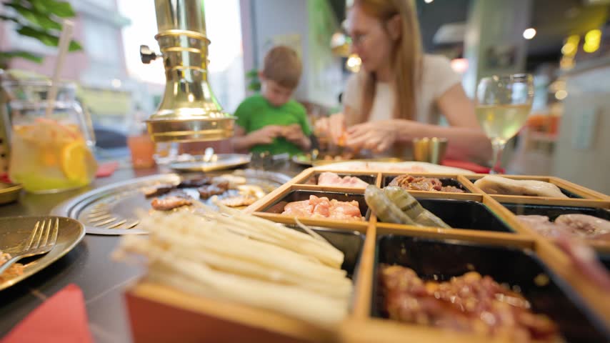 Delicious korean barbecue grill experience at restaurant
