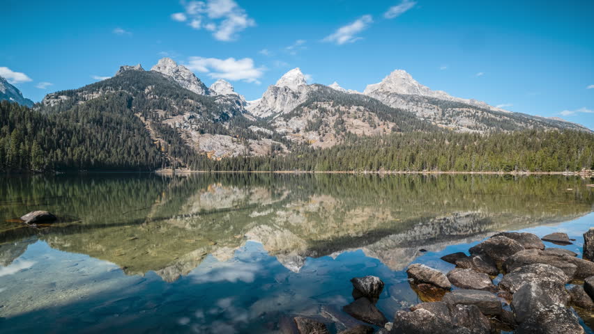 Timelapse of natural landscape of Targgart lake in grand teton national park, USA
