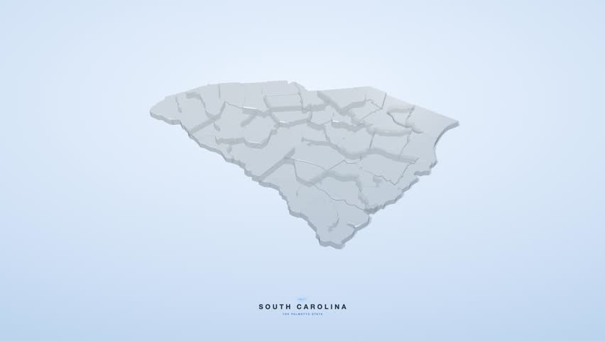 South Carolina USA 3D state map in glass style, rotating animation seamless loop