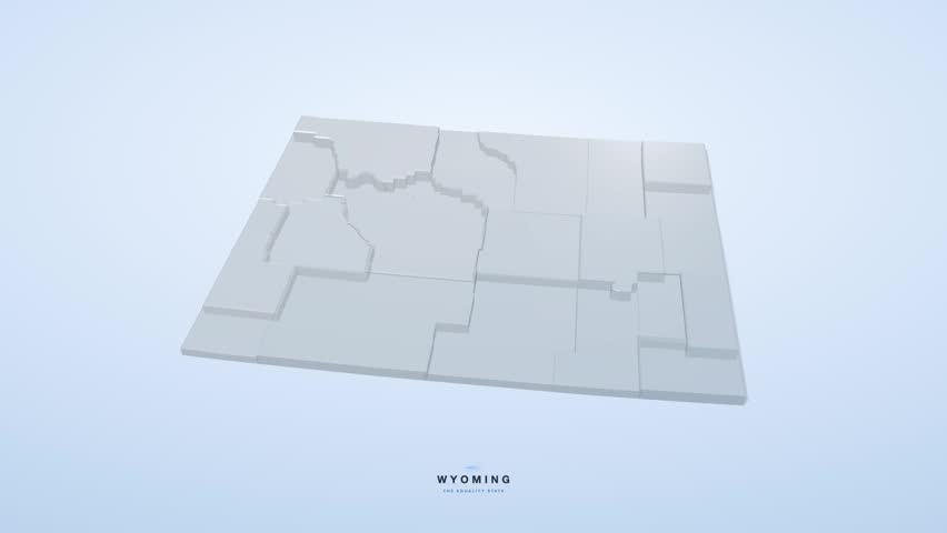 Wyoming USA 3D state map in glass style, rotating animation seamless loop