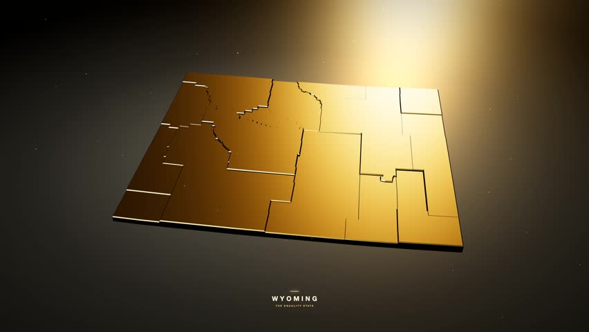 Wyoming USA 3D state map in gold style, rotating animation seamless loop