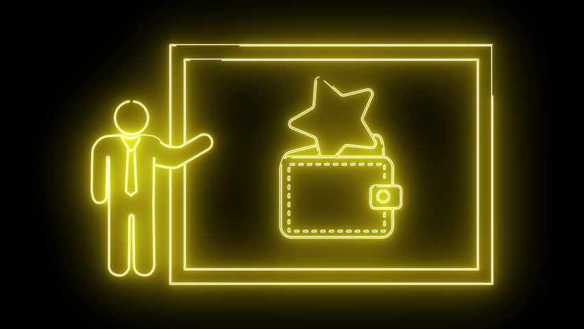 Yellow neon illustration presenter screen wallet star