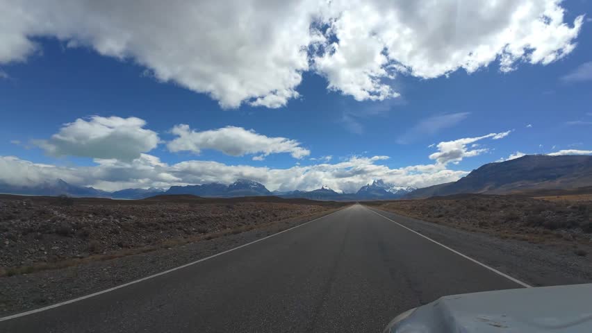 Driving Toward Mount Fitz Roy Near El Chaltén In Patagonia Argentina