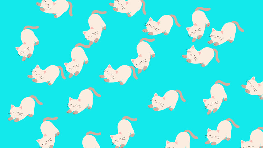 Cute Cartoon Kitten Seamless Pattern with Adorable Cats Stretching on Light Blue Background Vector