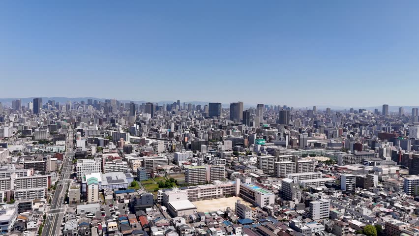 Osaka cityscape drone view, Japan