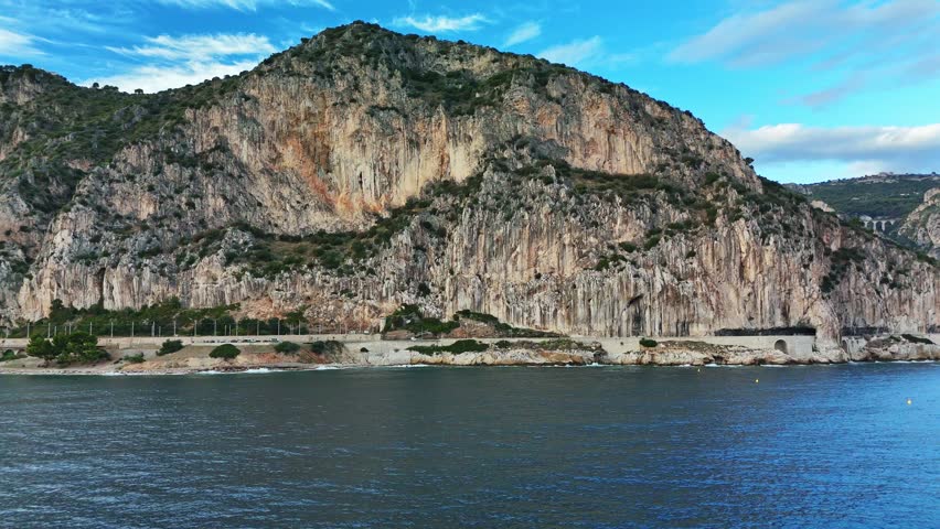 Coastal landscape of the French Riviera with mountains and the Mediterranean Sea around Beaulieu-sur-Mer, French Riviera, France
