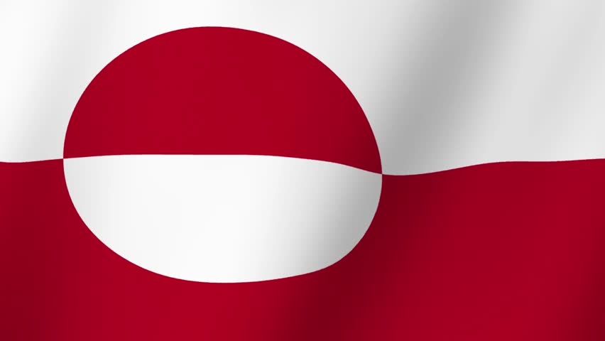 Greenland Flag Waving in the Wind with Red and White Colors and a Circle Emblem