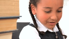 Cute african american schoolgirl early learning with colored crayons - Powered by Shutterstock - Get 15% off with code: PIKWIZARD15