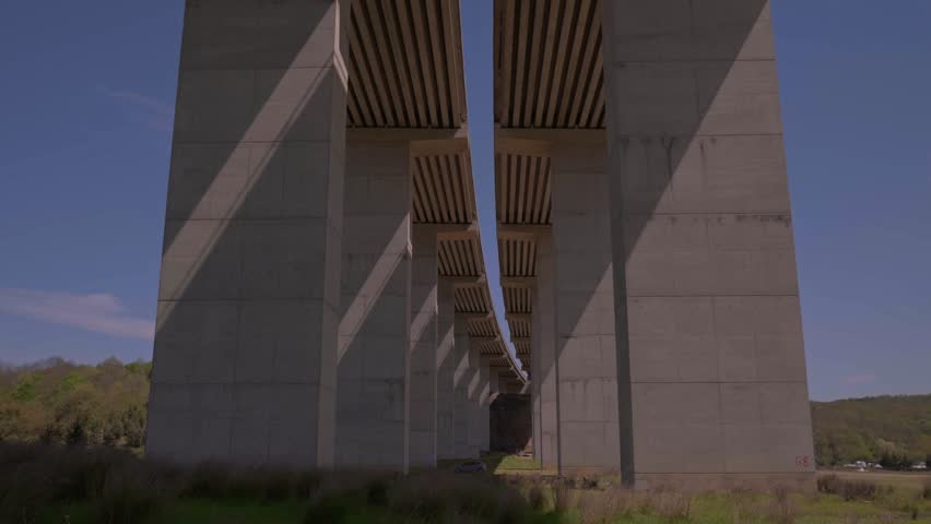 Low Angle View of a Massive Highway Viaduct with Impressive Concrete Infrastructure