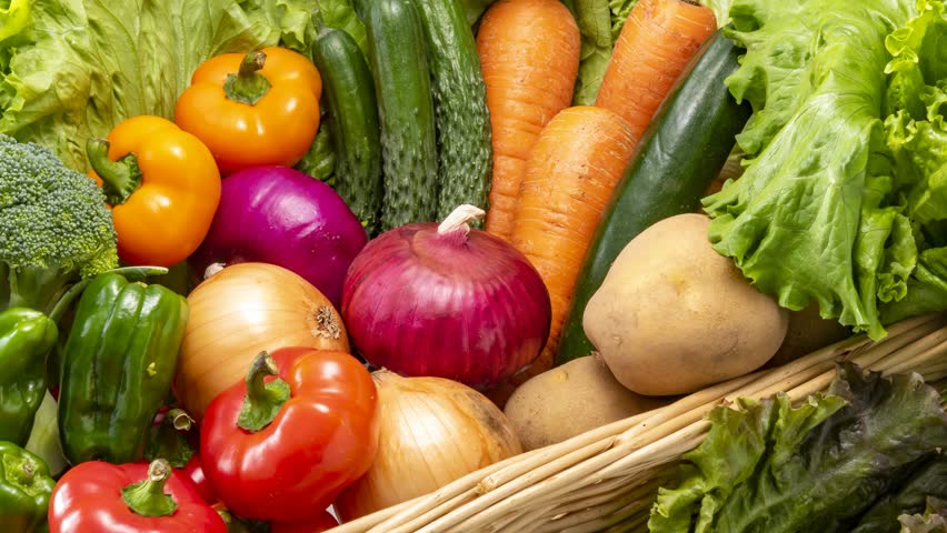 Colorful Fresh Vegetables Assortment with Bell Pepper Carrot Onion Cucumber Lettuce Healthy Food Video
