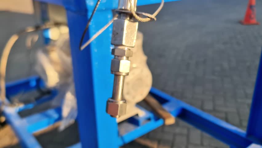Stainless Steel Quick Connect Air Hose Coupler with Safety Whip Check Cable on Pneumatic Industrial Equipment