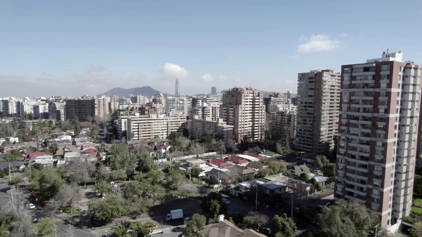 Aerial View Of Santiago De Chile With San Cristobal Hill And Skyscraper Skyline