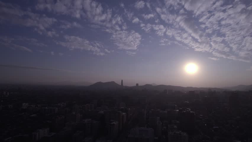 High Altitude Aerial Footage Of Santiago De Chile Skyline And Clouds
